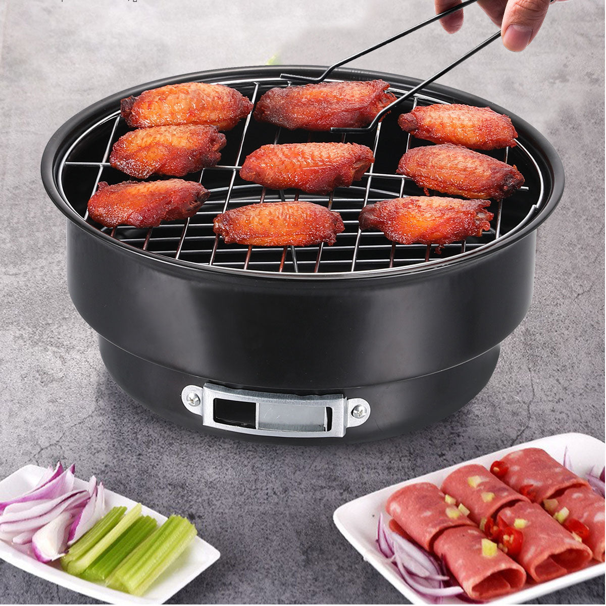 Portable Barbecue Grill Barrel Folding Round Stove Charcoal